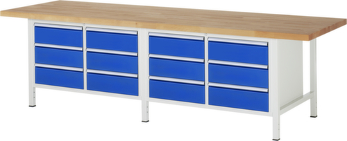 RAU In hoogte verstelbare werkbank Serie 8000, 12 laden, RAL7035 lichtgrijs/RAL5010 gentiaanblauw