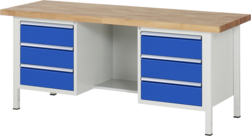RAU In hoogte verstelbare werkbank Serie 8000, 6 lades, RAL7035 lichtgrijs/RAL5010 gentiaanblauw
