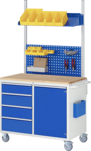 RAU Verrijdbare werkbank Serie 7000, 5 laden, 1 kast, 1 documenthoes, 1 duwbeugel, RAL7035 lichtgrijs/RAL5010 gentiaanblauw