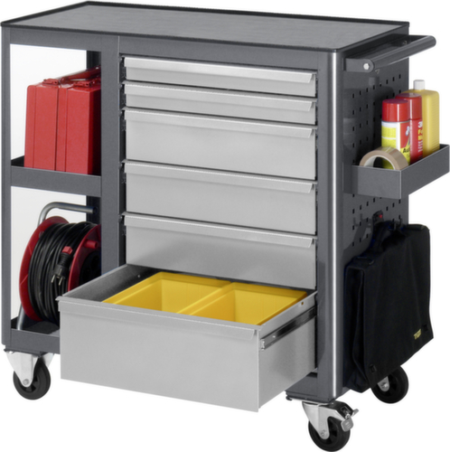 RAU Verrijdbare werkbank Basic 6010, 6 laden, 2 legborden, 1 geperforeerde plaat, antraciet/RAL7035 lichtgrijs