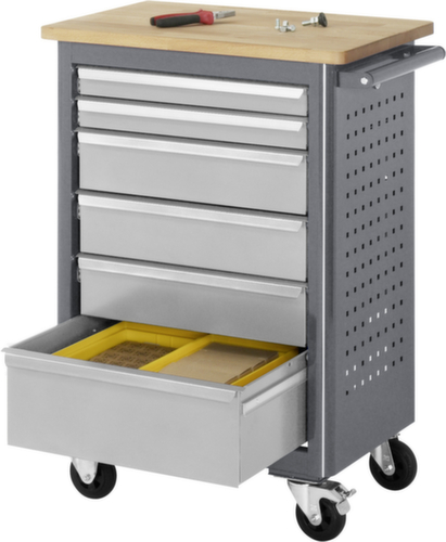 RAU Verrijdbare werkbank Basic 6030, 6 laden, 1 geperforeerde plaat, antraciet/RAL7035 lichtgrijs