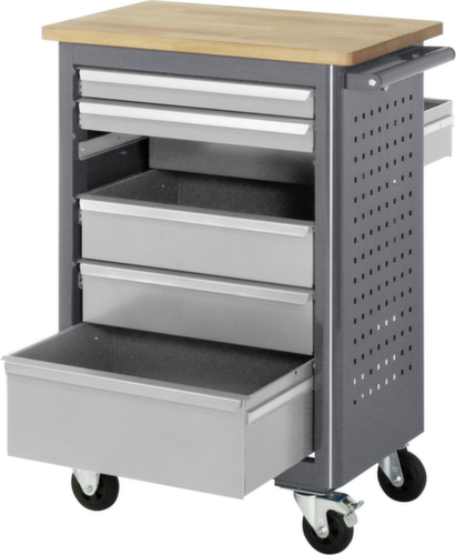 RAU Verrijdbare werkbank Basic 6030, 6 laden, 1 geperforeerde plaat, antraciet/RAL7035 lichtgrijs