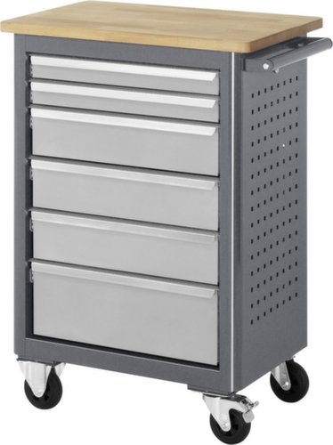 RAU Verrijdbare werkbank Basic 6030, 6 laden, 1 geperforeerde plaat, antraciet/RAL7035 lichtgrijs