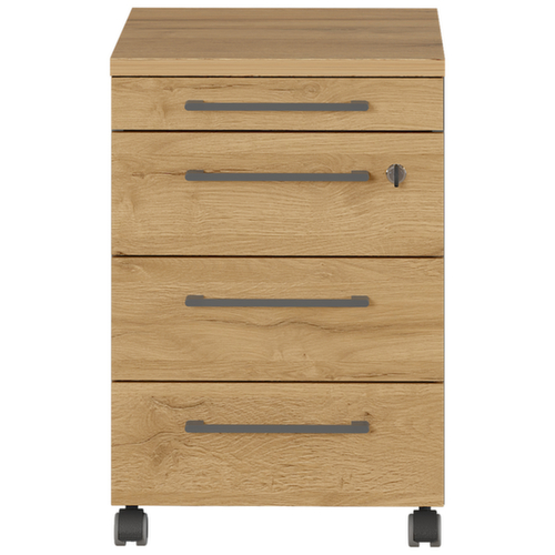 Verrijdbaar ladeblok GW-AGENDA, 4 lade(n), grafietgrijs/Grandson-eiken/Grandson-eiken