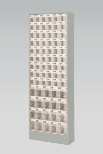 Magazijnkast met assortimentsbakken, 74 bakken, transparant