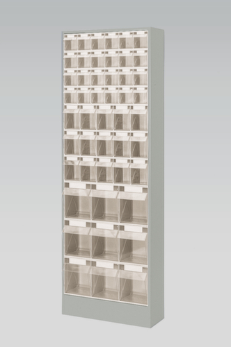 Magazijnkast met assortimentsbakken, 48 bakken, transparant