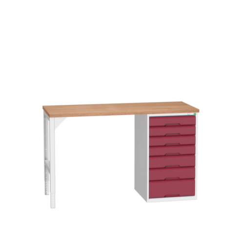 bott Werkbank verso, 7 laden, RAL7035 lichtgrijs/RAL3004 purperrood