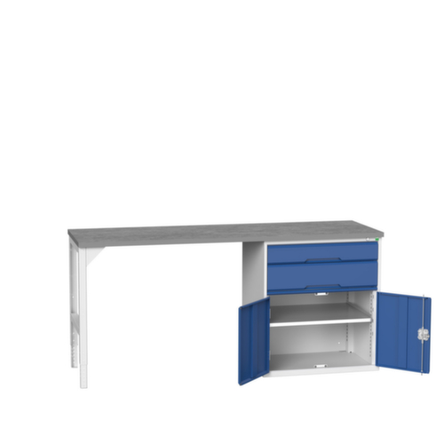 bott Werkbank verso, 2 laden, 1 kast, RAL7035 lichtgrijs/RAL5010 gentiaanblauw