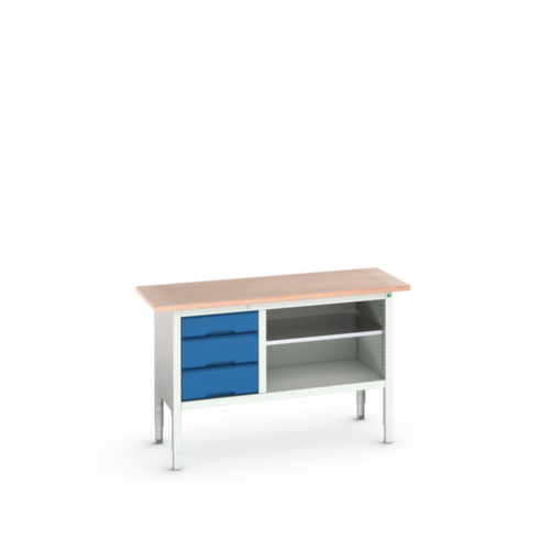bott in hoogte verstelbare werkbank met opbergruimte verso, 3 laden, 1 legbord, RAL7035 lichtgrijs/RAL5010 gentiaanblauw