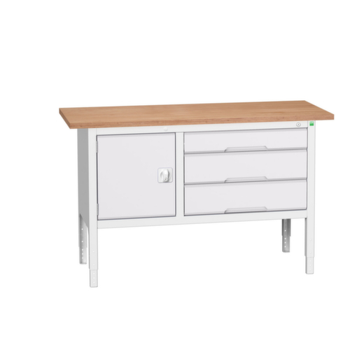 bott in hoogte verstelbare werkbank met opbergruimte verso, 3 laden, 1 kast, RAL7035 lichtgrijs/RAL7035 lichtgrijs