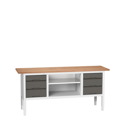 bott in hoogte verstelbare werkbank met opbergruimte verso, 6 laden, 1 legbord, RAL7035 lichtgrijs/RAL7016 antracietgrijs