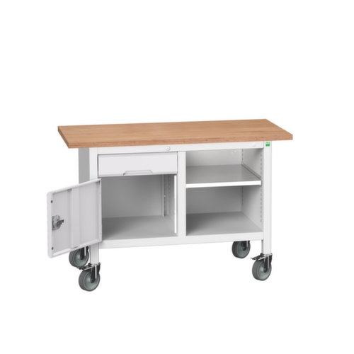 bott Verrijdbare werkbank met opbergruimte verso, 1 lade, 1 kast, 1 legbord, RAL7035 lichtgrijs/RAL7035 lichtgrijs