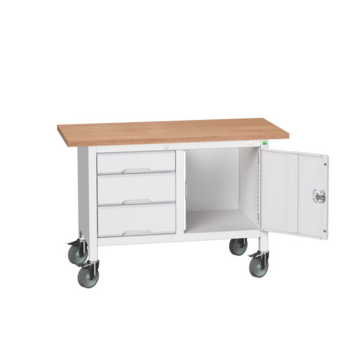bott Verrijdbare werkbank met opbergruimte verso, 3 laden, 1 kast, RAL7035 lichtgrijs/RAL7035 lichtgrijs