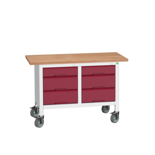 bott Verrijdbare werkbank met opbergruimte verso, 6 lades, RAL7035 lichtgrijs/RAL3004 purperrood
