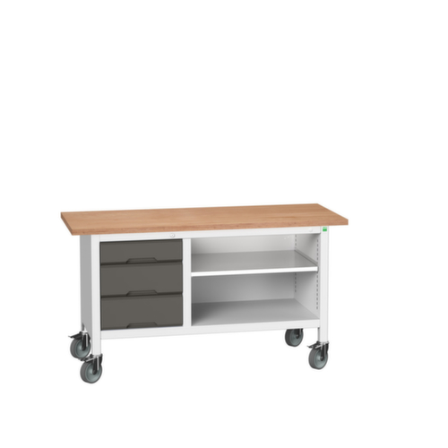 bott Verrijdbare werkbank met opbergruimte verso, 3 laden, 1 legbord, RAL7035 lichtgrijs/RAL7016 antracietgrijs