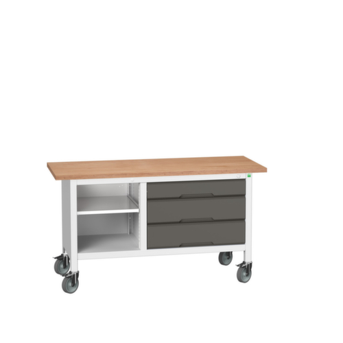 bott Verrijdbare werkbank met opbergruimte verso, 3 laden, 1 legbord, RAL7035 lichtgrijs/RAL7016 antracietgrijs