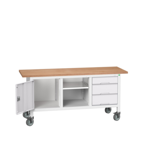 bott Verrijdbare werkbank met opbergruimte verso, 3 laden, 1 kast, 1 legbord, RAL7035 lichtgrijs/RAL7035 lichtgrijs