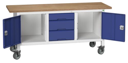 bott Verrijdbare werkbank met opbergruimte verso, 3 laden, 2 kasten, RAL7035 lichtgrijs/RAL5010 gentiaanblauw