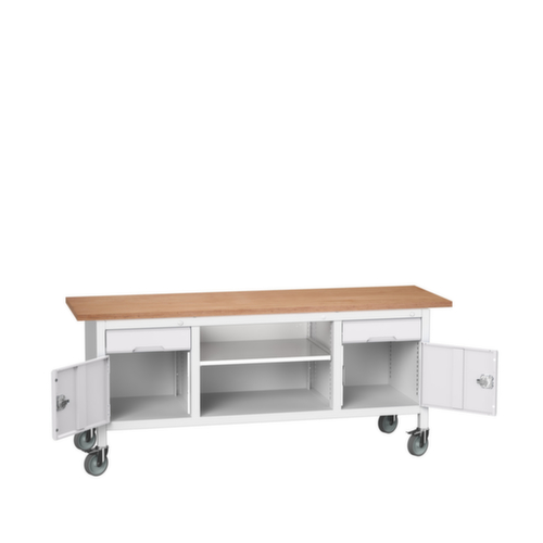 bott Verrijdbare werkbank met opbergruimte verso, 2 laden, 2 kasten, 1 legbord, RAL7035 lichtgrijs/RAL7035 lichtgrijs