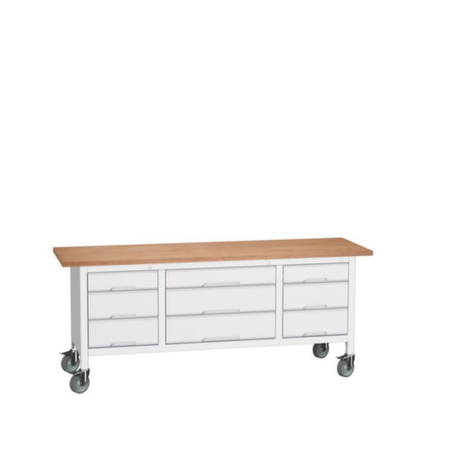 bott Verrijdbare werkbank met opbergruimte verso, 9 lades, RAL7035 lichtgrijs/RAL7035 lichtgrijs