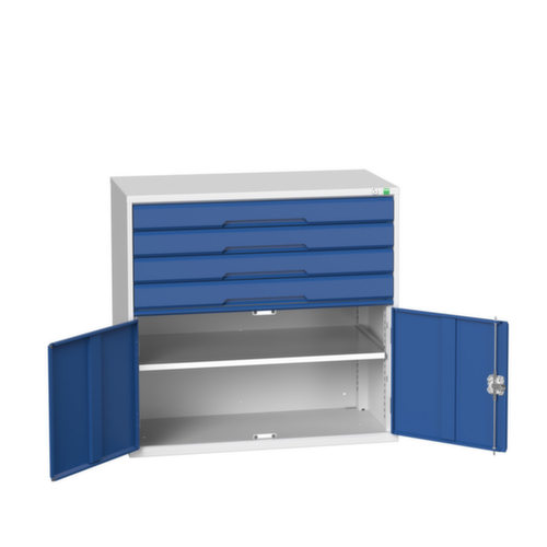 bott ladekast verso met openslaande deur, 4 lade(n), RAL7035 lichtgrijs/RAL5010 gentiaanblauw