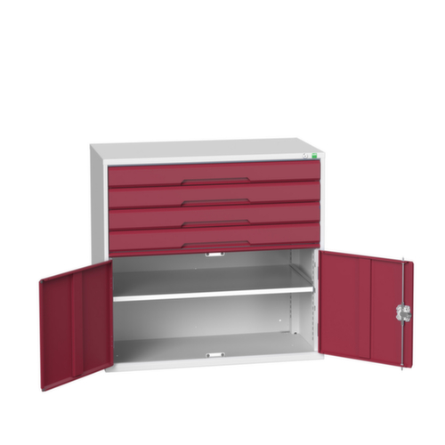 bott ladekast verso met openslaande deur, 4 lade(n), RAL7035 lichtgrijs/RAL3004 purperrood