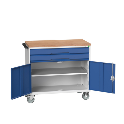 bott Gereedschapswagen verso, 2 laden, 1 kast, RAL7035 lichtgrijs/RAL5010 gentiaanblauw