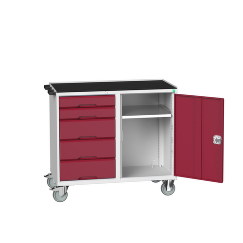 bott verrijdbare montagetafel verso, 5 laden, 1 kast, RAL7035 lichtgrijs/RAL3004 purperrood