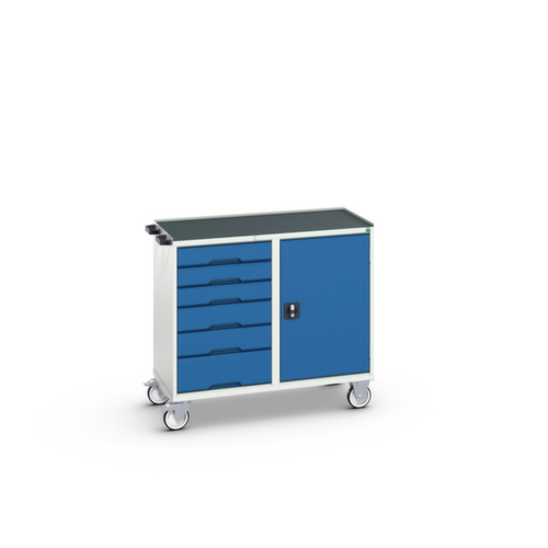 bott verrijdbare montagetafel verso, 6 laden, 1 kast, RAL7035 lichtgrijs/RAL5010 gentiaanblauw