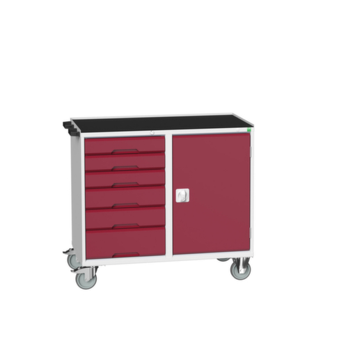 bott verrijdbare montagetafel verso, 6 laden, 1 kast, RAL7035 lichtgrijs/RAL3004 purperrood