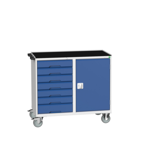 bott verrijdbare montagetafel verso, 7 laden, 1 kast, RAL7035 lichtgrijs/RAL5010 gentiaanblauw