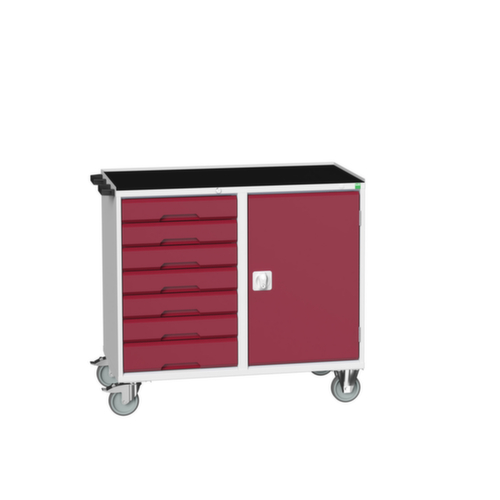 bott verrijdbare montagetafel verso, 7 laden, 1 kast, RAL7035 lichtgrijs/RAL3004 purperrood