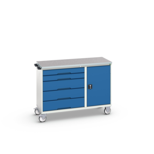 bott verrijdbare montagetafel verso, 5 laden, 1 kast, RAL7035 lichtgrijs/RAL5010 gentiaanblauw