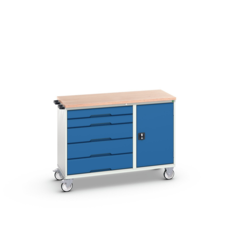 bott verrijdbare montagetafel verso, 5 laden, 1 kast, RAL7035 lichtgrijs/RAL5010 gentiaanblauw