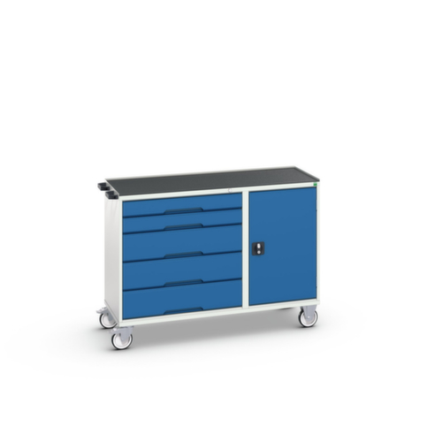 bott verrijdbare montagetafel verso, 5 laden, 1 kast, RAL7035 lichtgrijs/RAL5010 gentiaanblauw