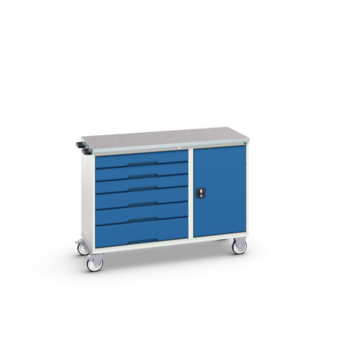 bott verrijdbare montagetafel verso, 6 laden, 1 kast, RAL7035 lichtgrijs/RAL5010 gentiaanblauw
