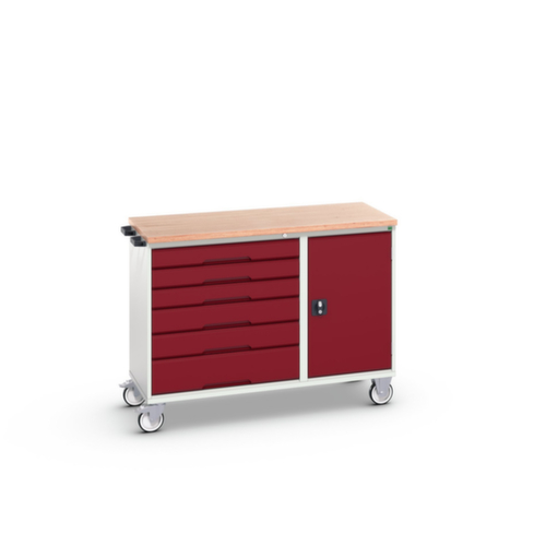 bott verrijdbare montagetafel verso, 6 laden, 1 kast, RAL7035 lichtgrijs/RAL3004 purperrood
