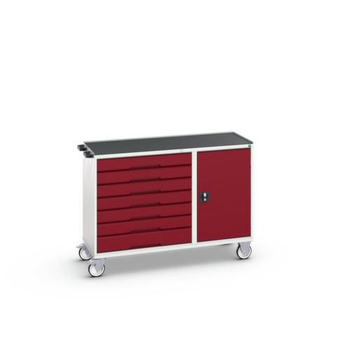 bott verrijdbare montagetafel verso, 7 laden, 1 kast, RAL7035 lichtgrijs/RAL3004 purperrood
