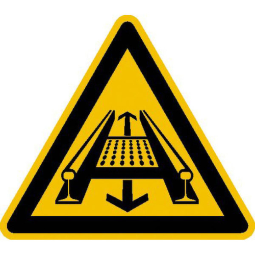waarschuwingsbord PROTECT Gevaren door een transportsysteem op het spoor