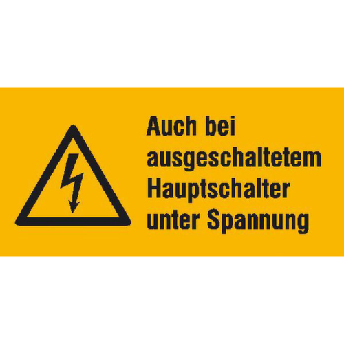 combi-waarschuwingsbord SafetyMarking® op boog ‘Ook onder spanning wanneer de hoofdschakelaar is uitgeschakeld’