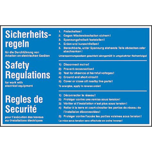 aanwijzingsbord SafetyMarking®, "5 veiligheidsvoorschriften meertalig"