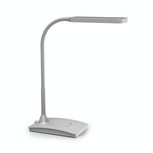 MAUL Compacte LED-bureaulamp MAULpearly colour vario met instelbare kleurtemperatuur, licht daglicht- tot warmwit, zilverkleurig