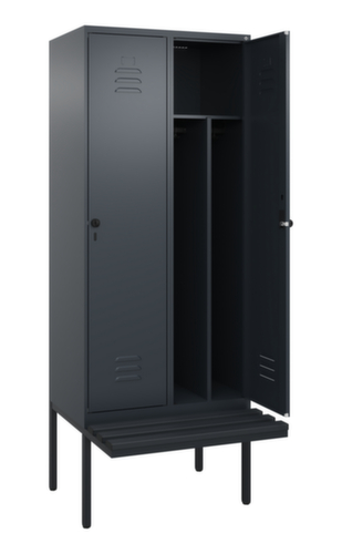 C+P Locker met zitbank Classic Plus voor scheiding van kleding, vakbreedte 400 mm