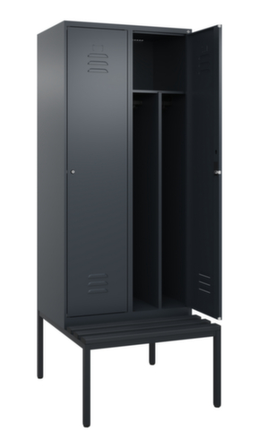 C+P Locker met zitbank Classic Plus voor scheiding van kleding, vakbreedte 400 mm