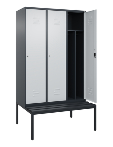 C+P Locker met zitbank Classic Plus voor scheiding van kleding, vakbreedte 400 mm