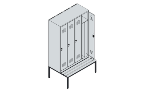 C+P Locker met zitbank Classic Plus voor scheiding van kleding, vakbreedte 300 mm