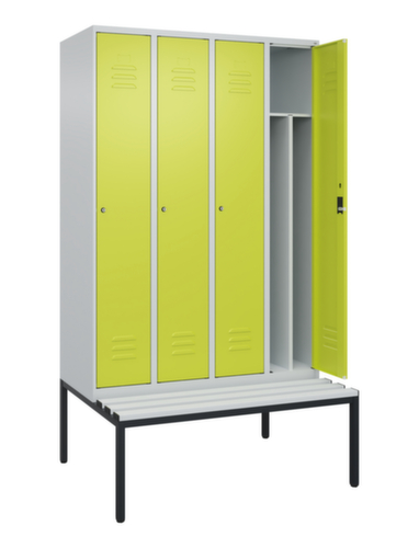 C+P Locker met zitbank Classic Plus voor scheiding van kleding, vakbreedte 300 mm