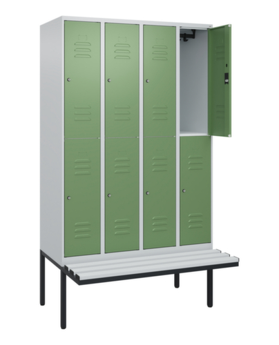 C+P dubbeldekse locker Classic Plus met bank, vakbreedte 300 mm