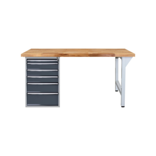 Werkbank met blad van massief beuken, 6 lades, RAL7035 lichtgrijs/RAL7016 antracietgrijs