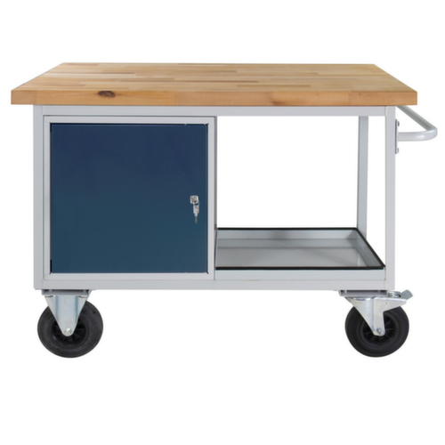 Verrijdbare werkbank, 1 kast, 2 legborden, RAL7035 lichtgrijs/RAL7016 antracietgrijs